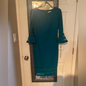 Calvin Klein Solid Sheath with Chiffon Bell Sleeves